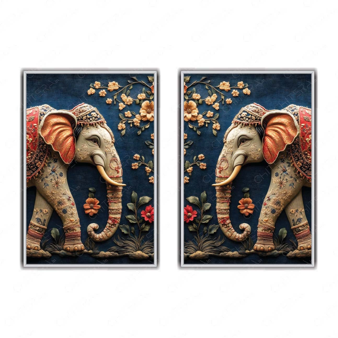 Royal Elephant Wall Art – Traditional Indian Embossed Elephant Painting
