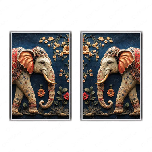Royal Elephant Wall Art – Traditional Indian Embossed Elephant Painting