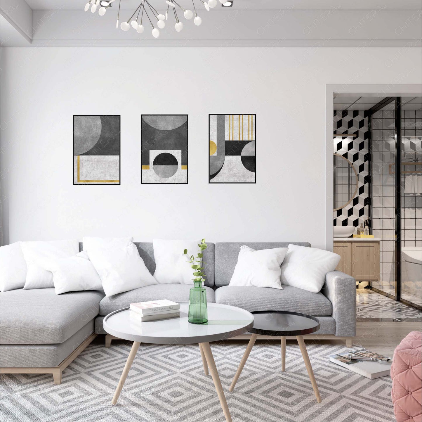 Modern Geometry Trio Canvas Wall Art