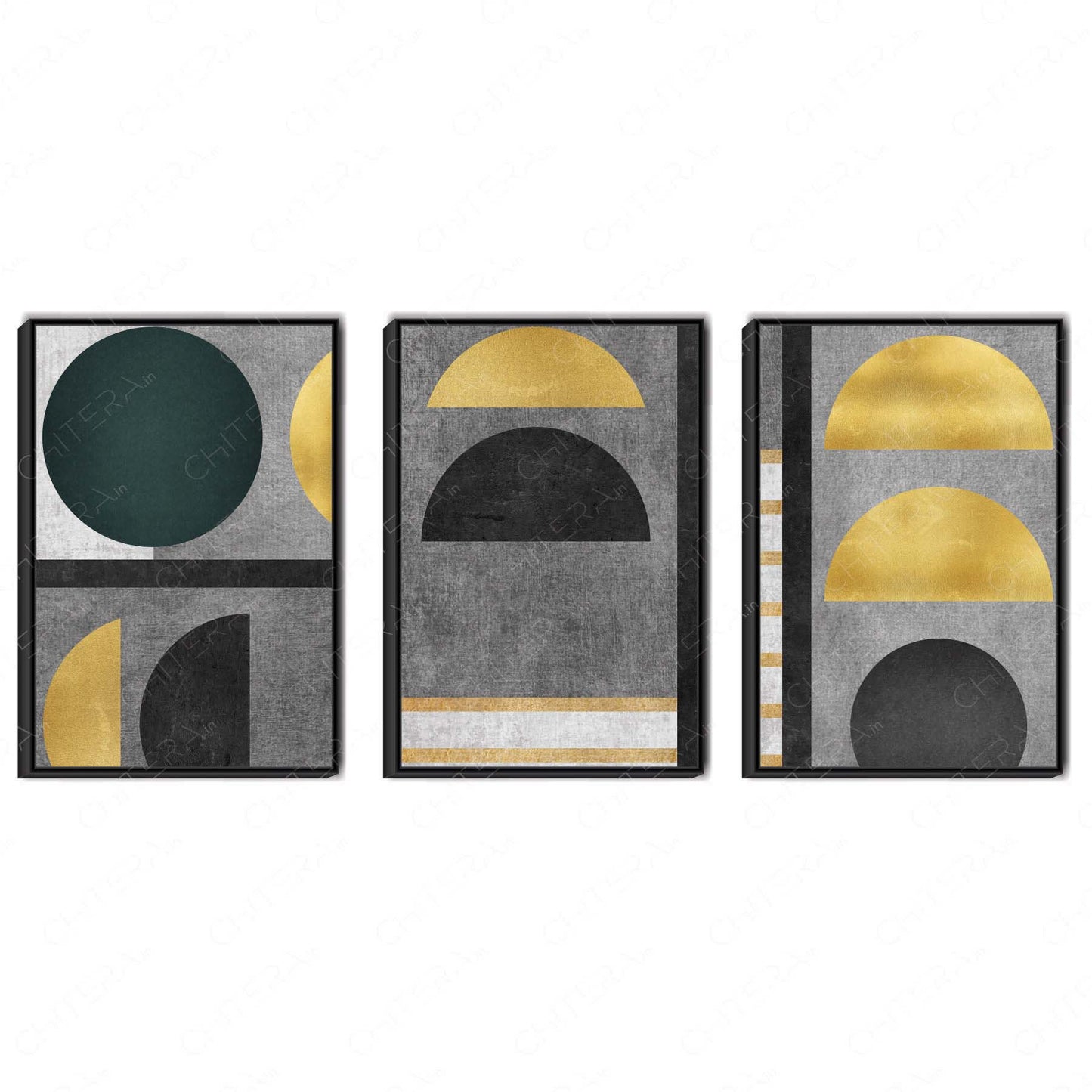 Shades of Gold & Grey Trio Canvas Wall Art