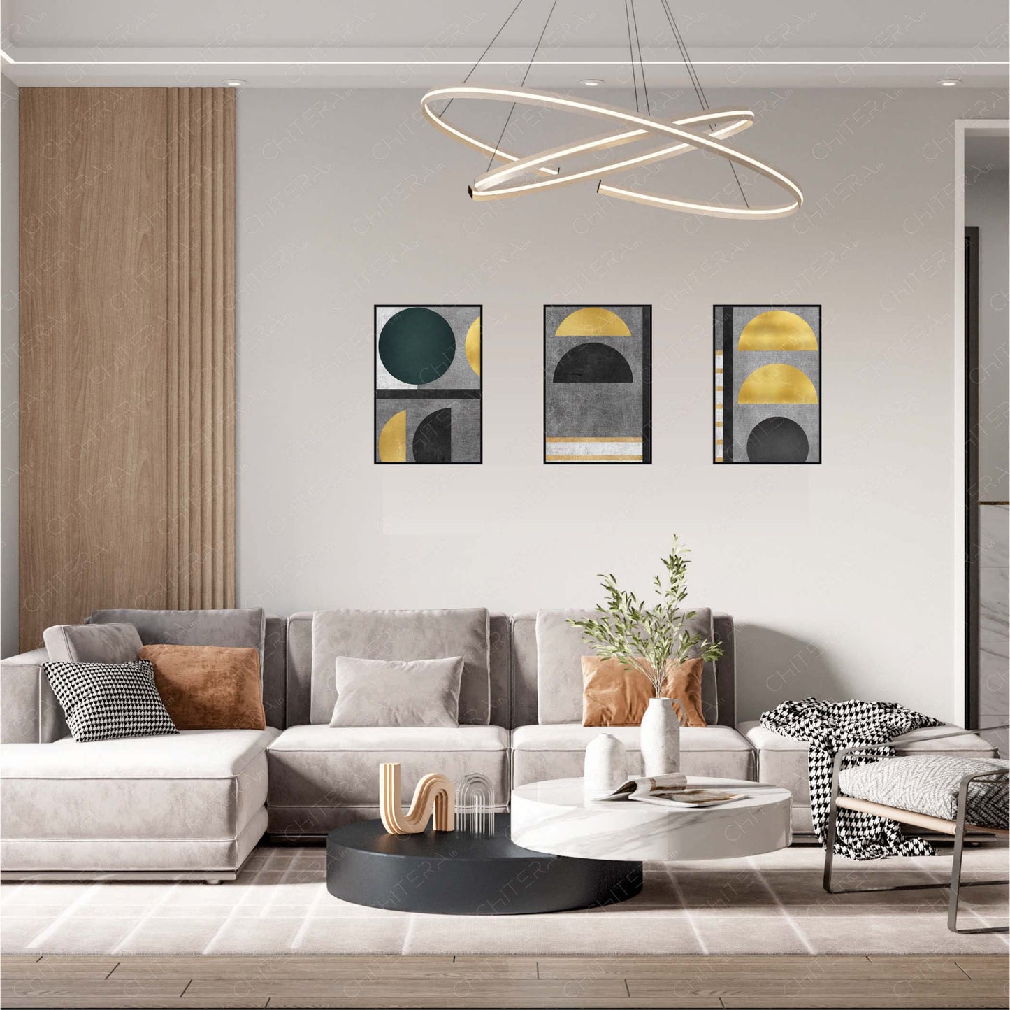 Shades of Gold & Grey Trio Canvas Wall Art