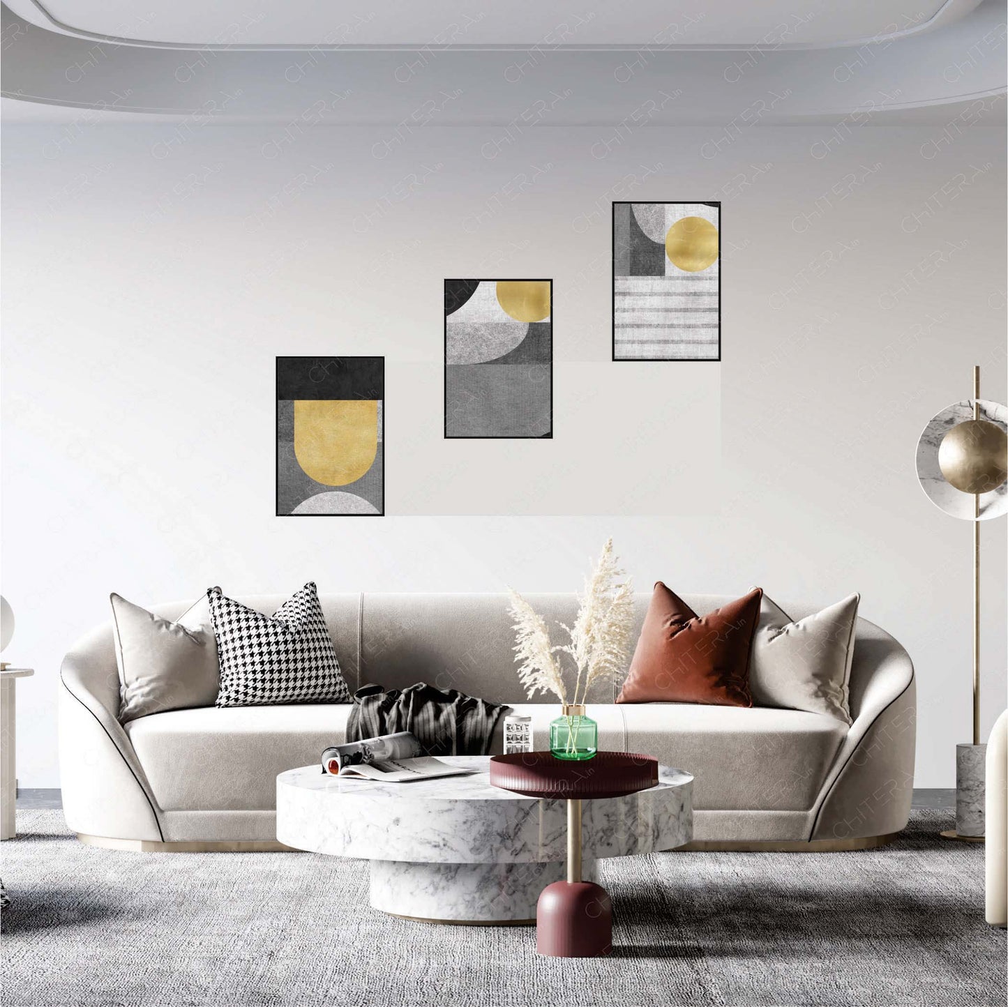 Modern Luxe Geometry Trio Canvas Wall Art