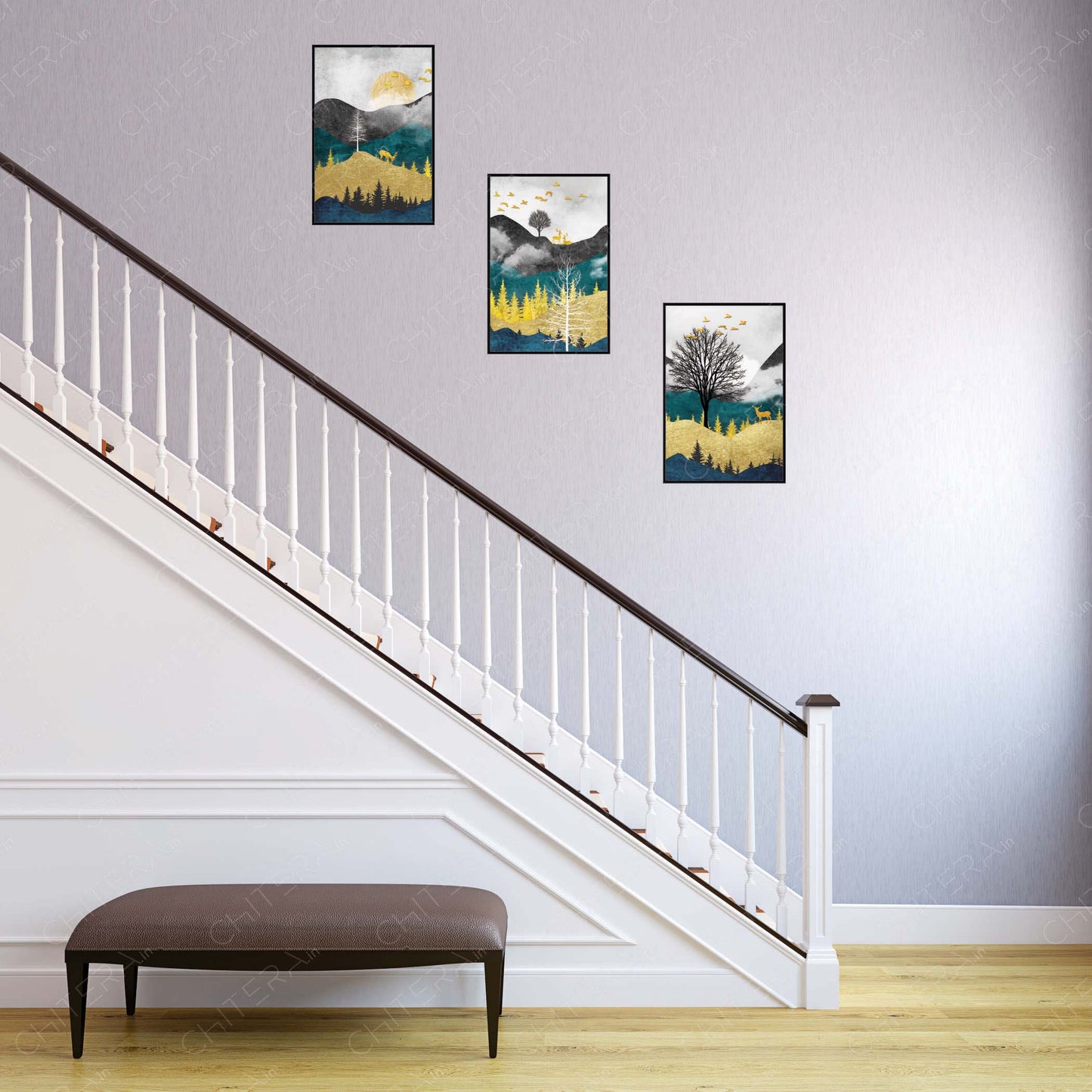 Mystic Mountains & Deer Trio Canvas Wall Art