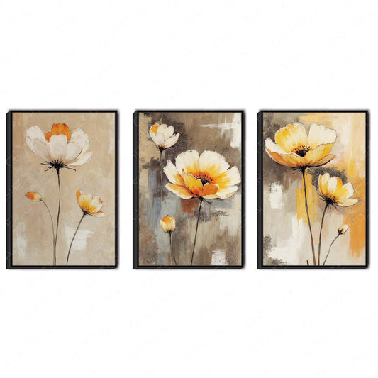 Floral Beauty in Yellow Tones Trio Canvas Wall Art