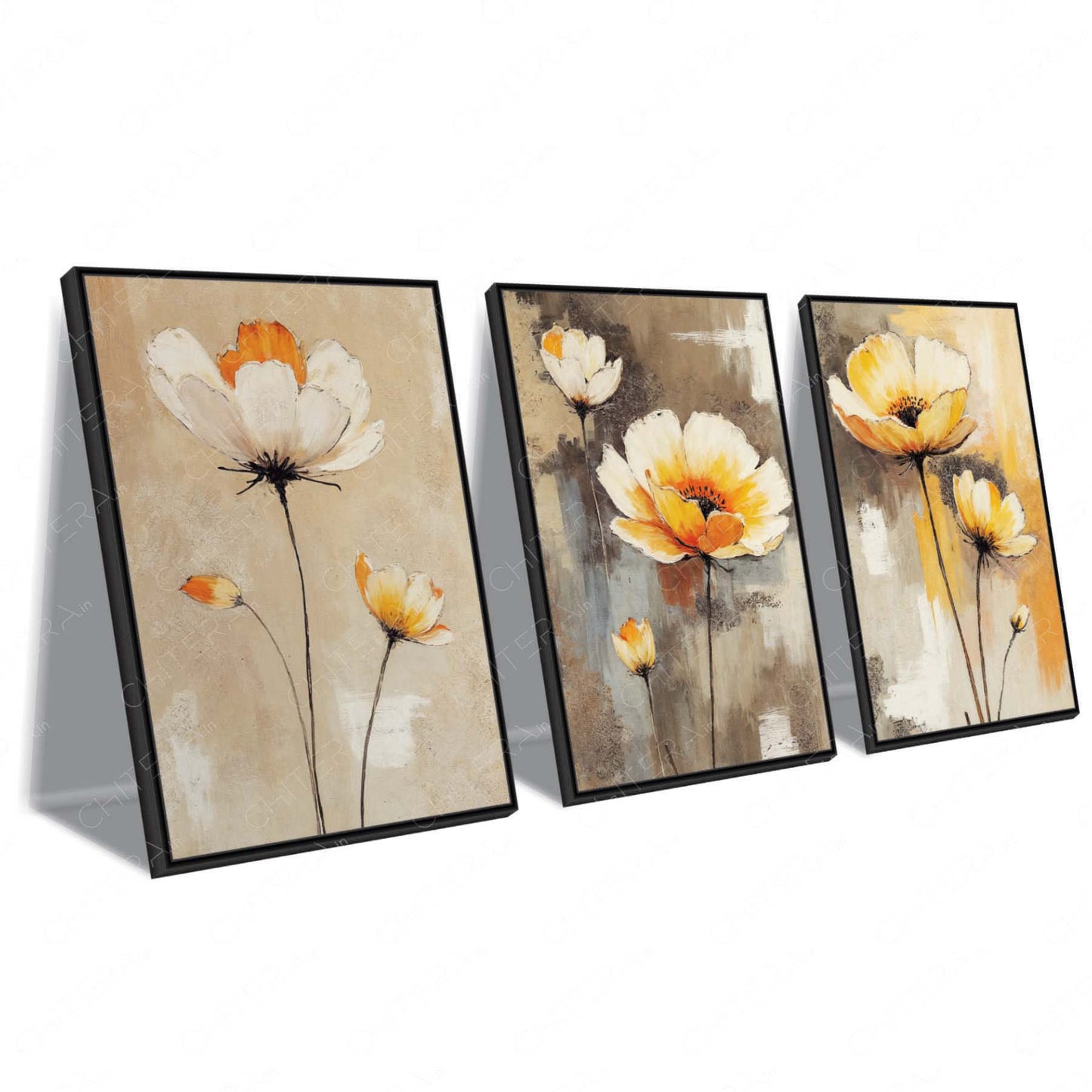 Floral Beauty in Yellow Tones Trio Canvas Wall Art
