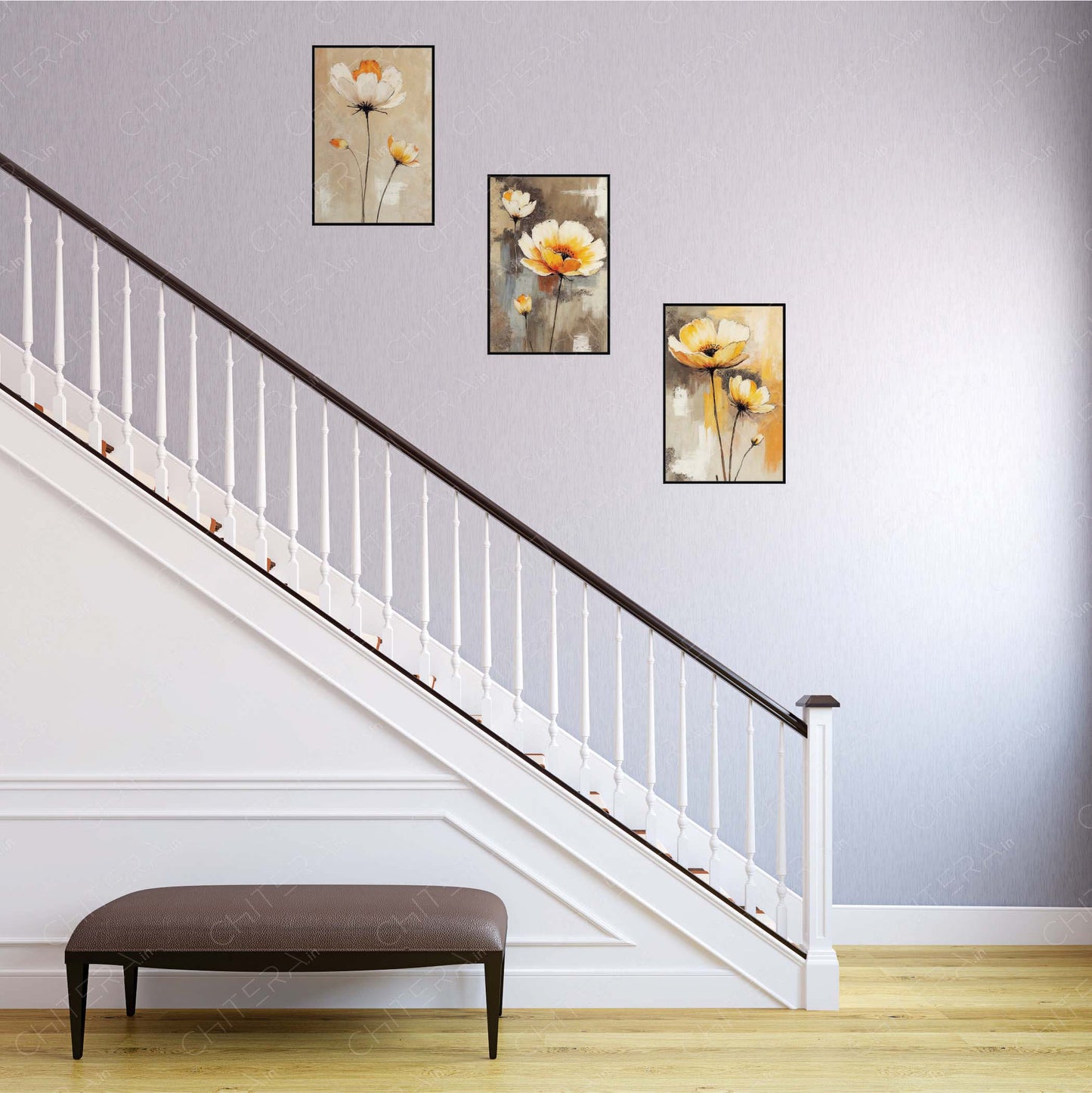 Floral Beauty in Yellow Tones Trio Canvas Wall Art