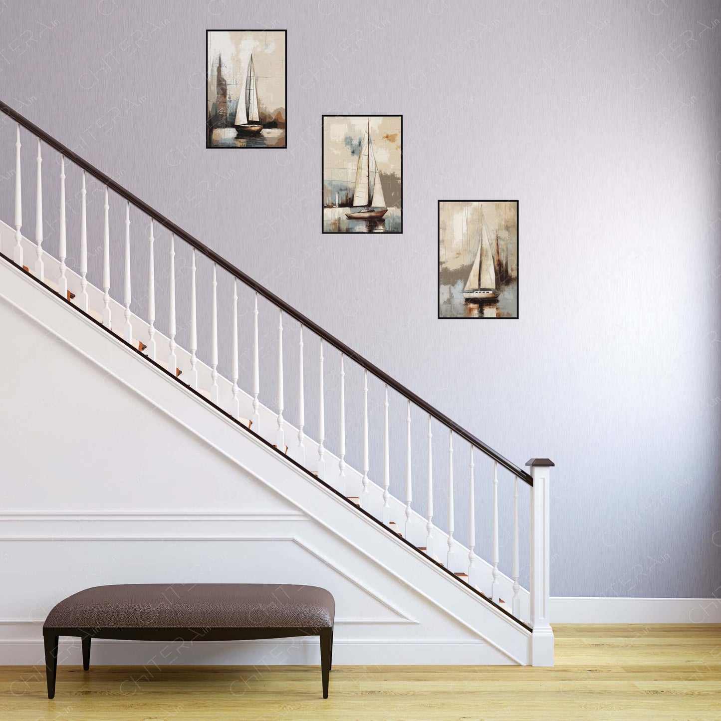 Elegant Nautical Theme Boat Trio Canvas Wall Art