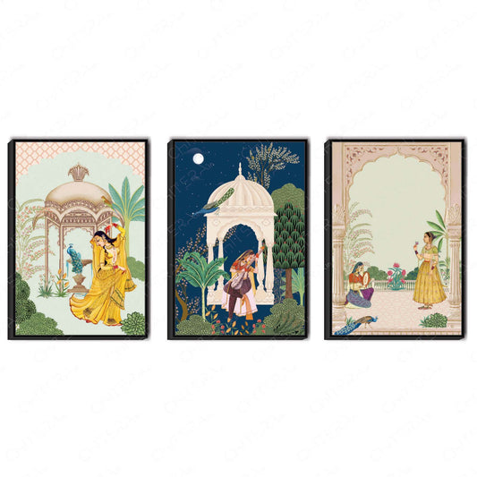 Traditional Indian Palace Theme Trio Canvas Wall Art