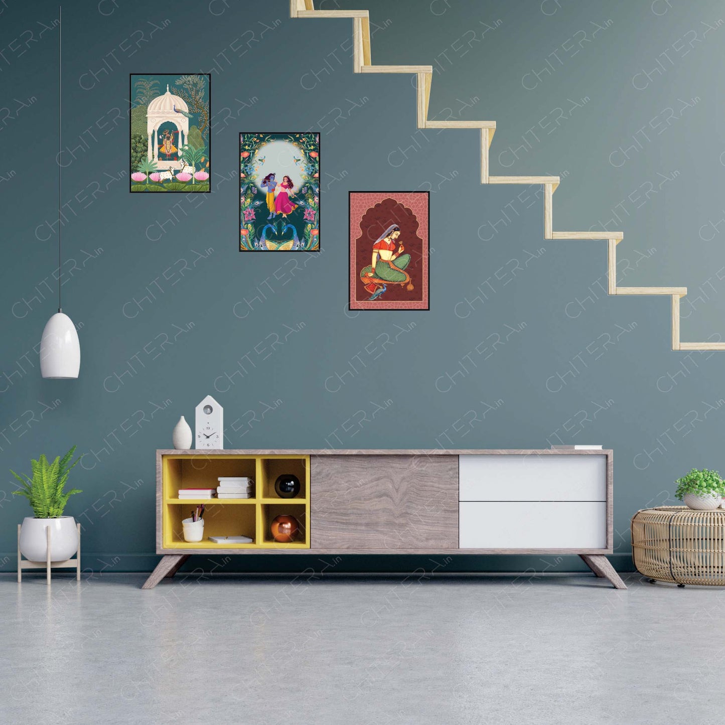 Rajasthani Heritage Inspired Trio Canvas Wall Art