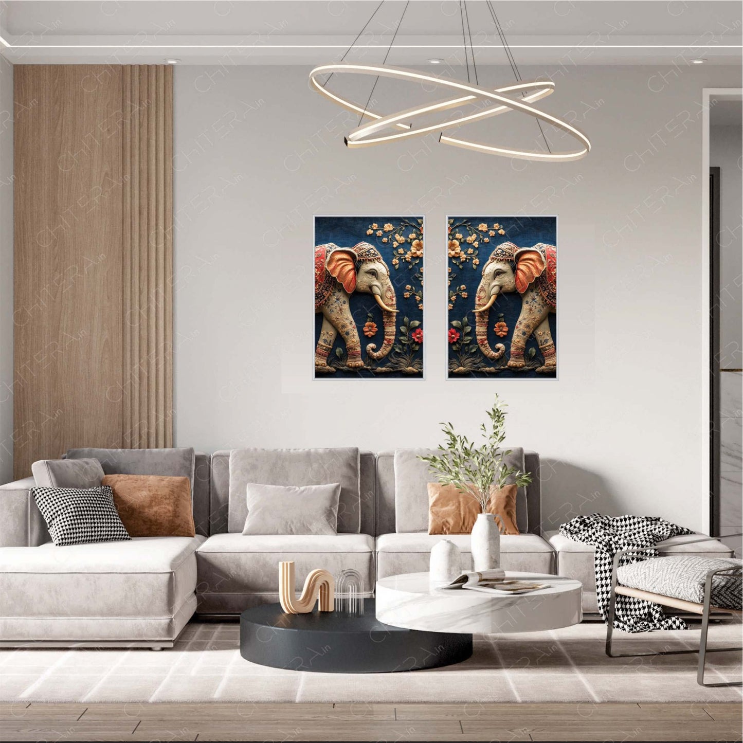 Royal Elephant Wall Art – Traditional Indian Embossed Elephant Painting