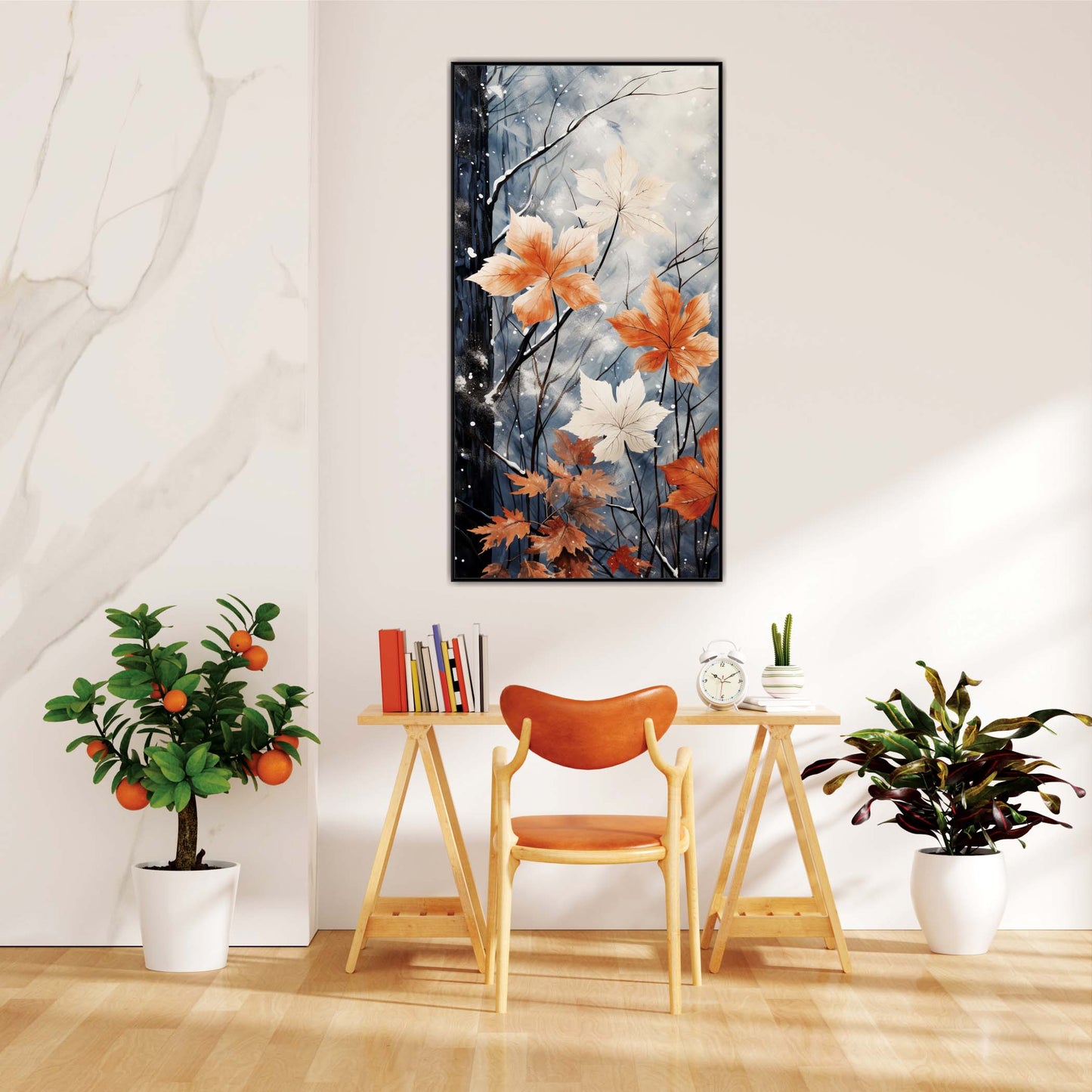 Frosted Ember Leaves Canvas Wall Art