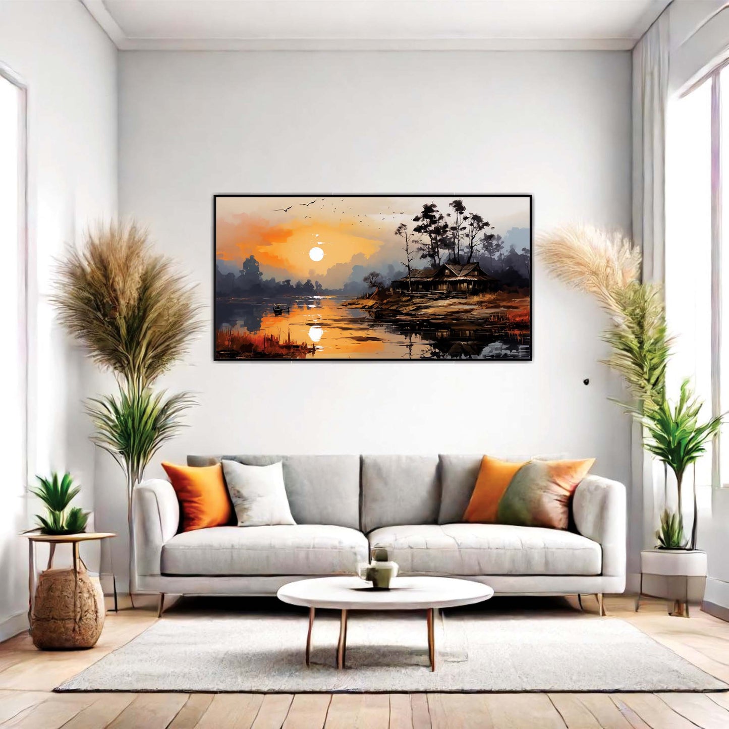 Twilight by the Riverbank Canvas Wall Art