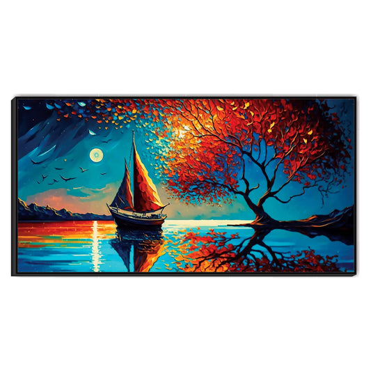 Crimson Sails and Moonlit Dreams Canvas Wall Art