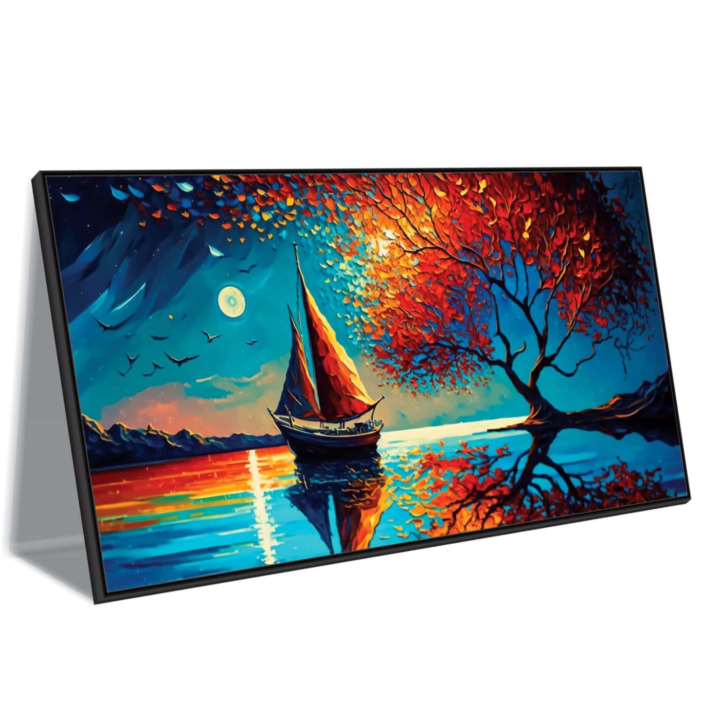 Crimson Sails and Moonlit Dreams Canvas Wall Art