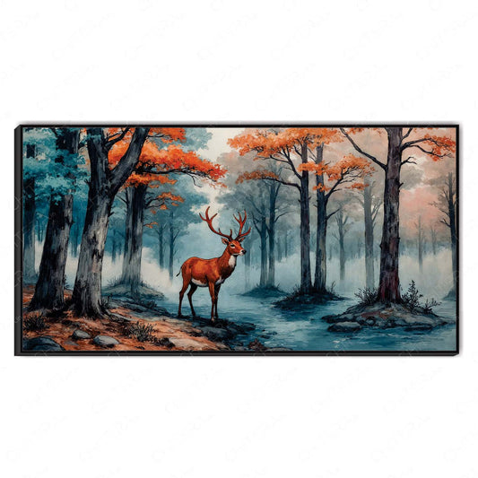 Misty Forest with Deer Canvas Wall Art