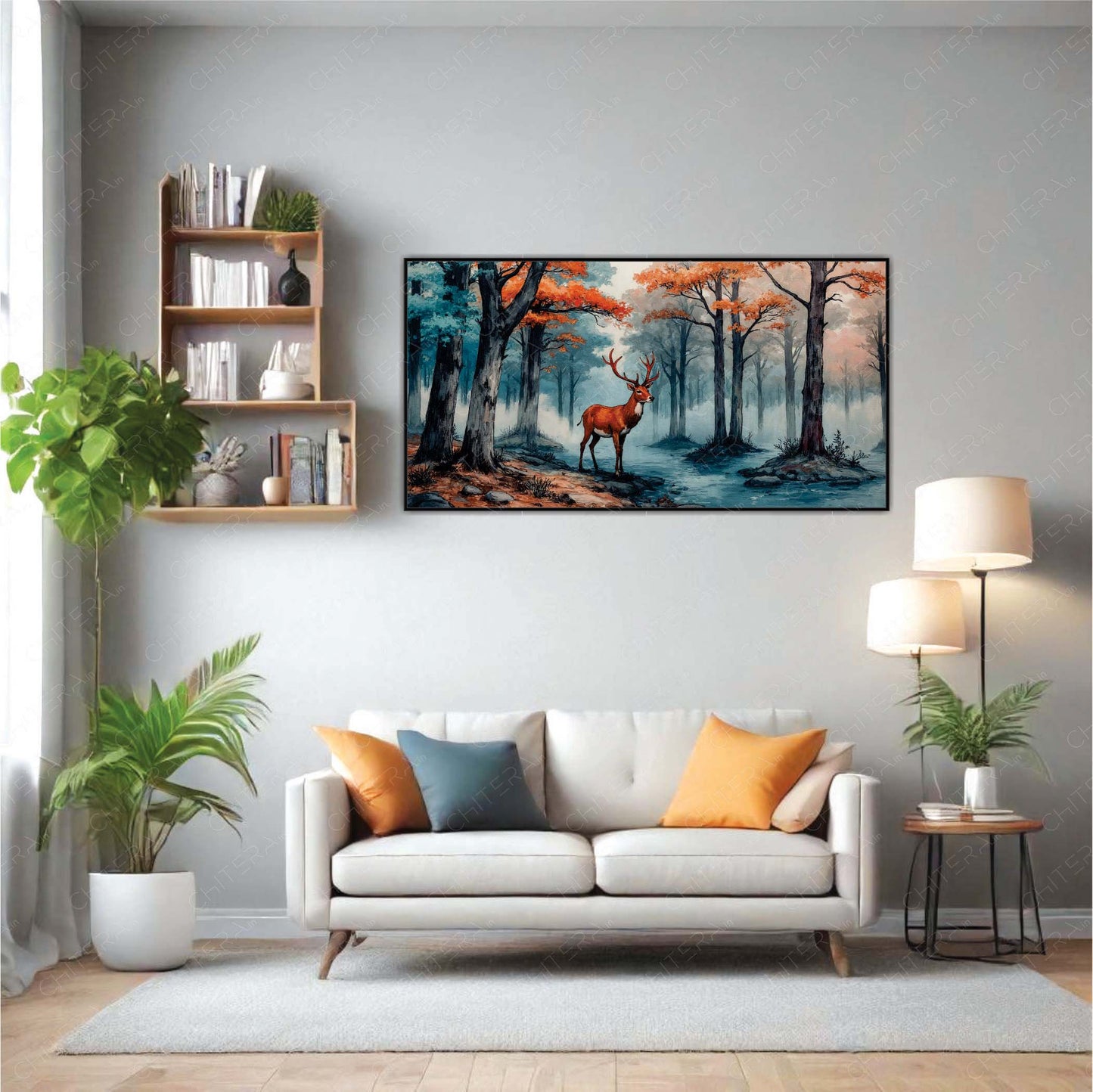 Misty Forest with Deer Canvas Wall Art