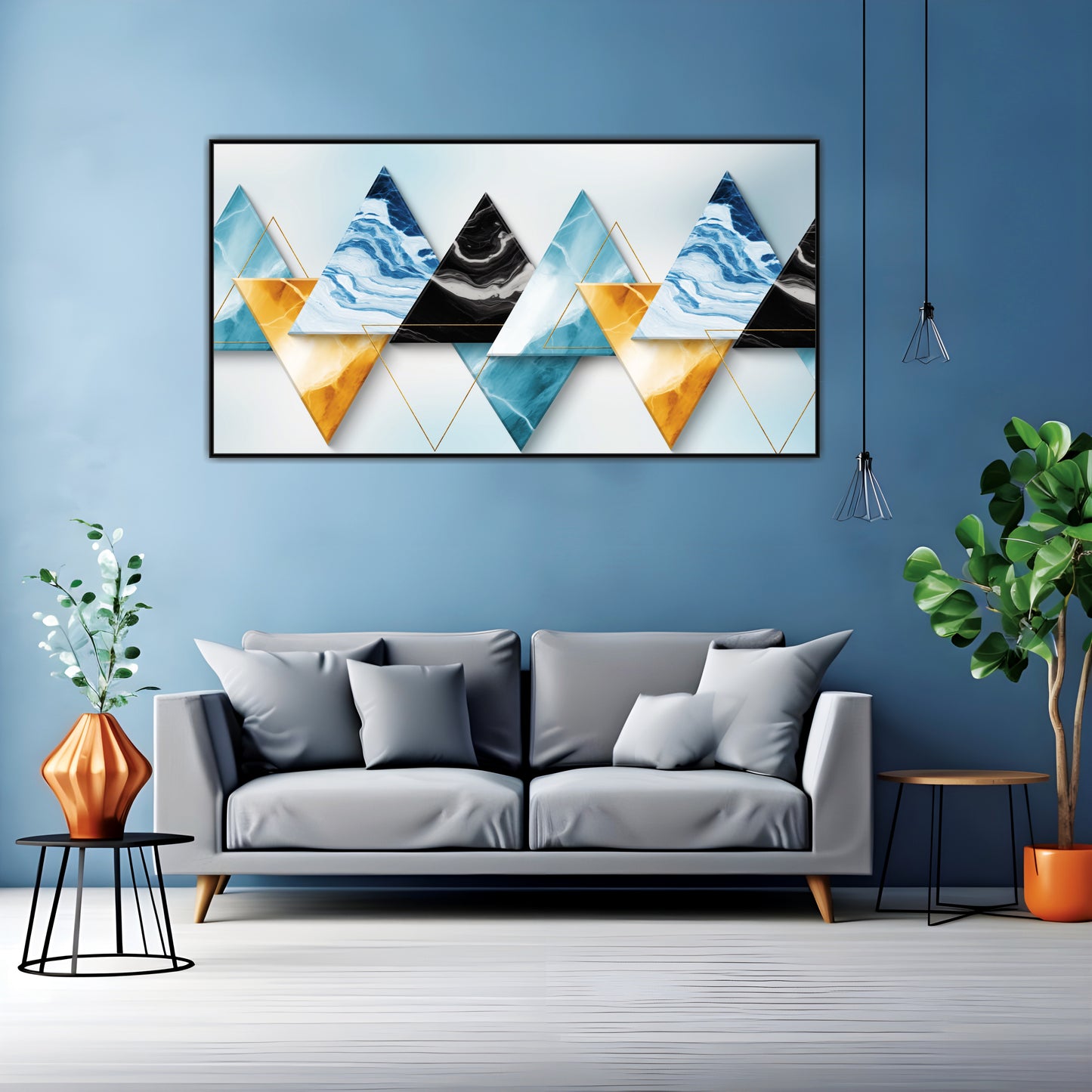 Geometric Marble Triangle Canvas Wall Art.