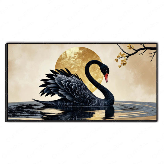 Mystic Swan with Golden Moon Elegance Canvas Wall Art