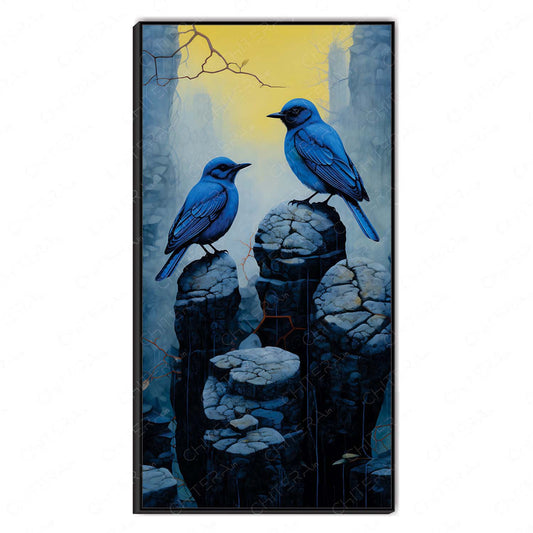 Pair of Blue Birds Amid Golden Glow Canvas Wall Art