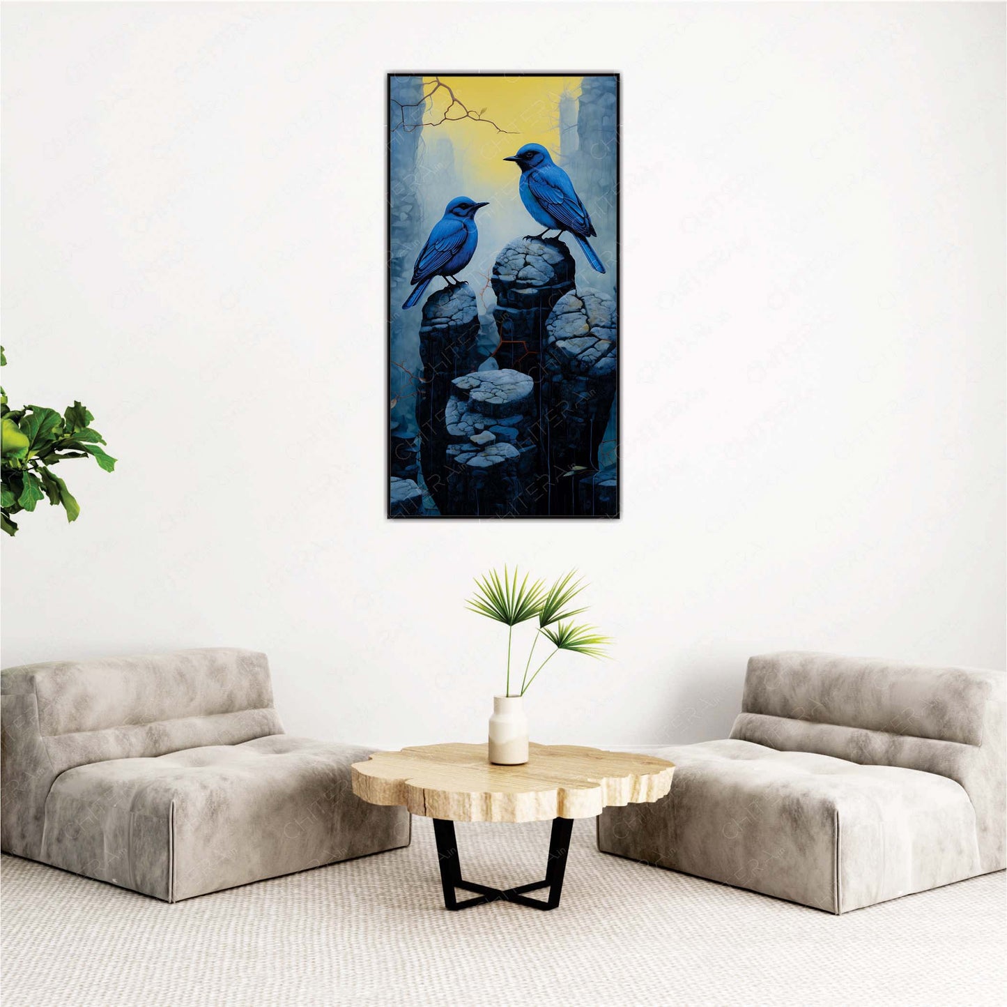 Pair of Blue Birds Amid Golden Glow Canvas Wall Art