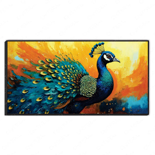 Peacock Glory in Radiant Sunset Tones Canvas Wall Art