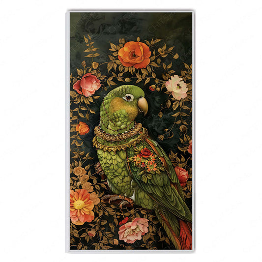 Regal Parrot Amidst Blooming Floral Beauty Canvas Wall Art