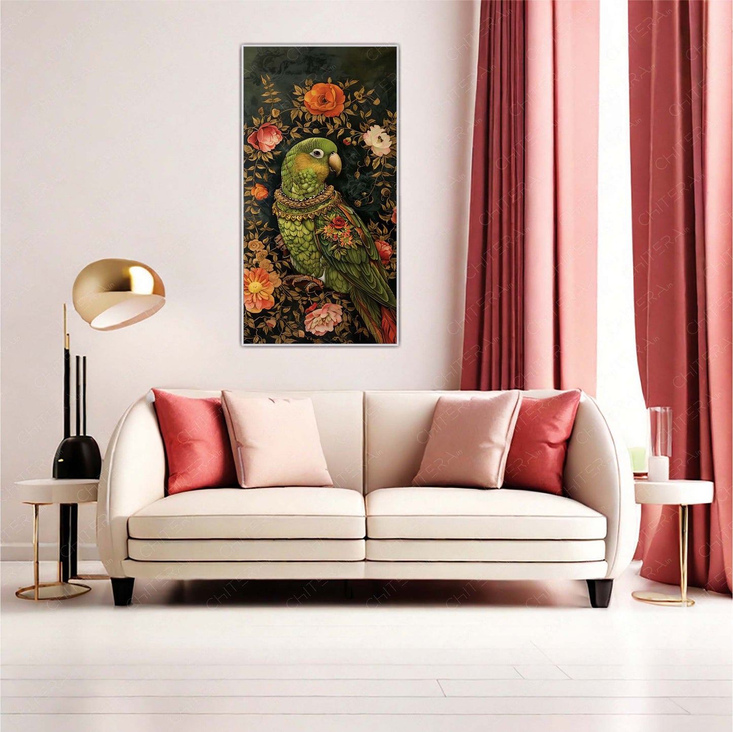 Regal Parrot Amidst Blooming Floral Beauty Canvas Wall Art