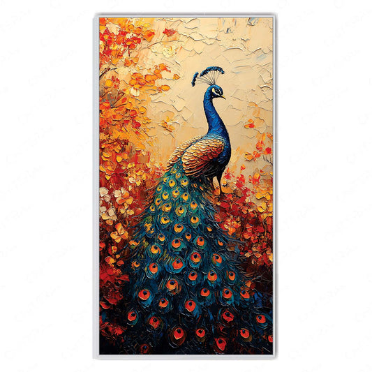 Majestic Peacock Amidst Autumn Leaves Canvas Wall Art