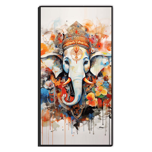 Crowned Serenity: The Divine Gaze of Ganesha Canvas Wall Art