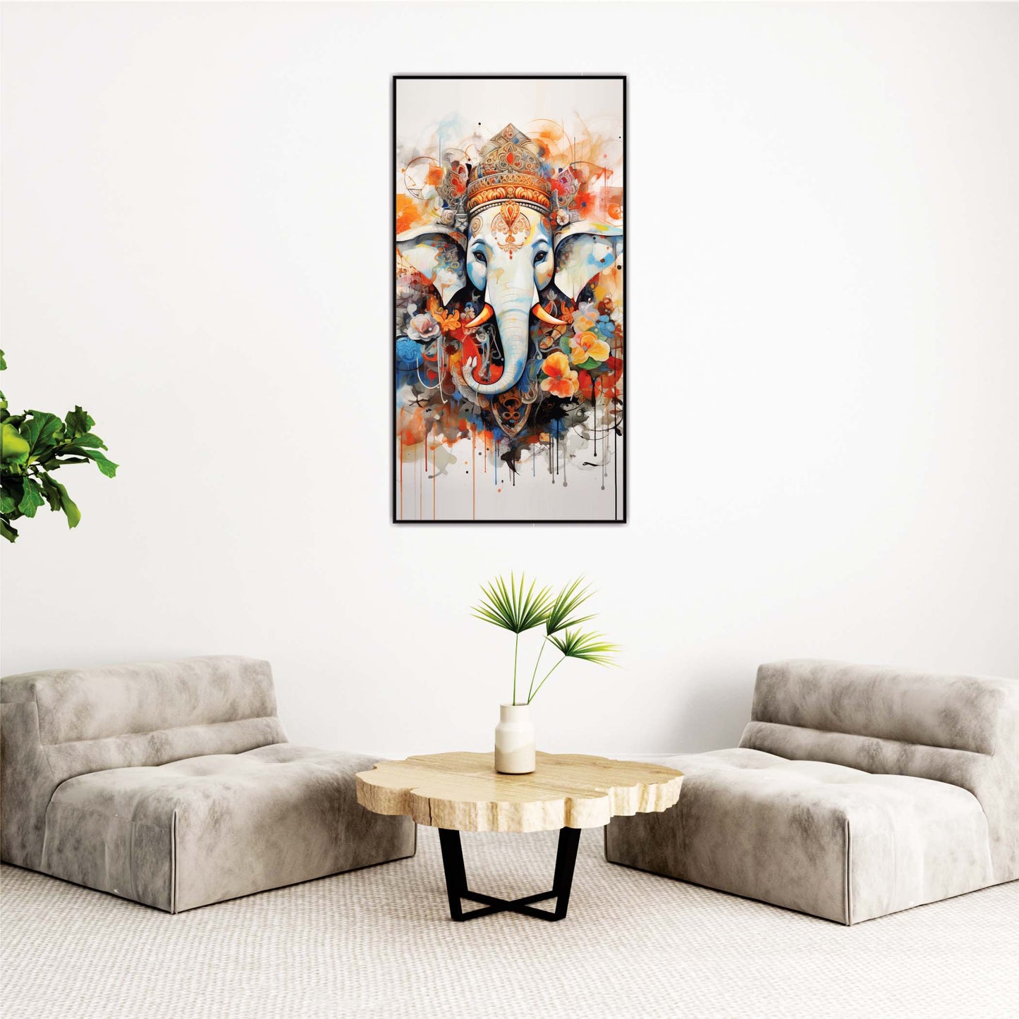 Crowned Serenity: The Divine Gaze of Ganesha Canvas Wall Art