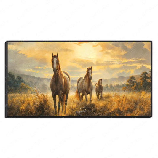 Majestic Horses in the Morning Glow Canvas Wall Art
