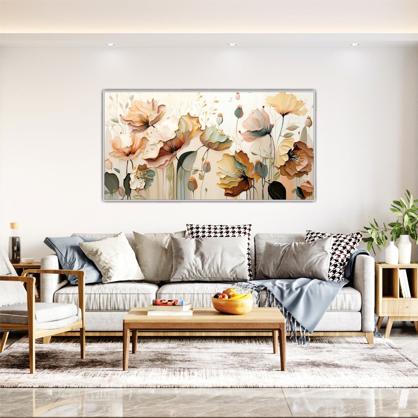 Soft Peach and Cream Flowers Canvas Wall Art