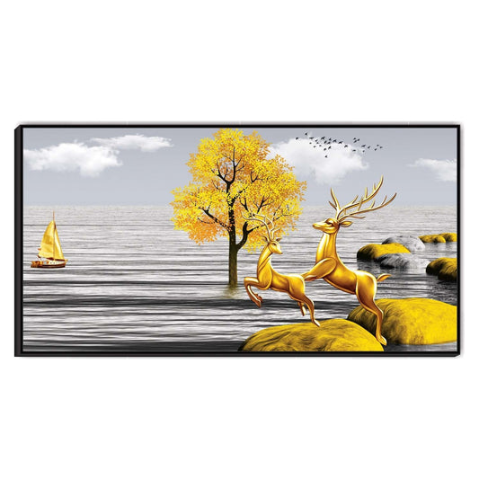 Golden Stags of Stillwater Canvas Art Wall Painting