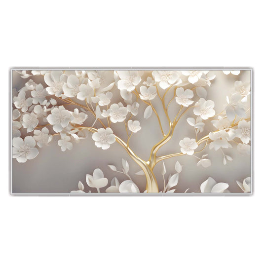 Golden Tree with White Blossoms Canvas Wall Art