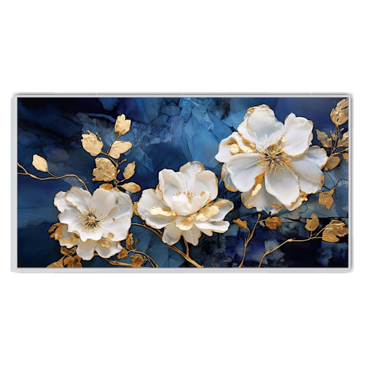 Navy Blue and Gold Flowers Canvas Wall Art