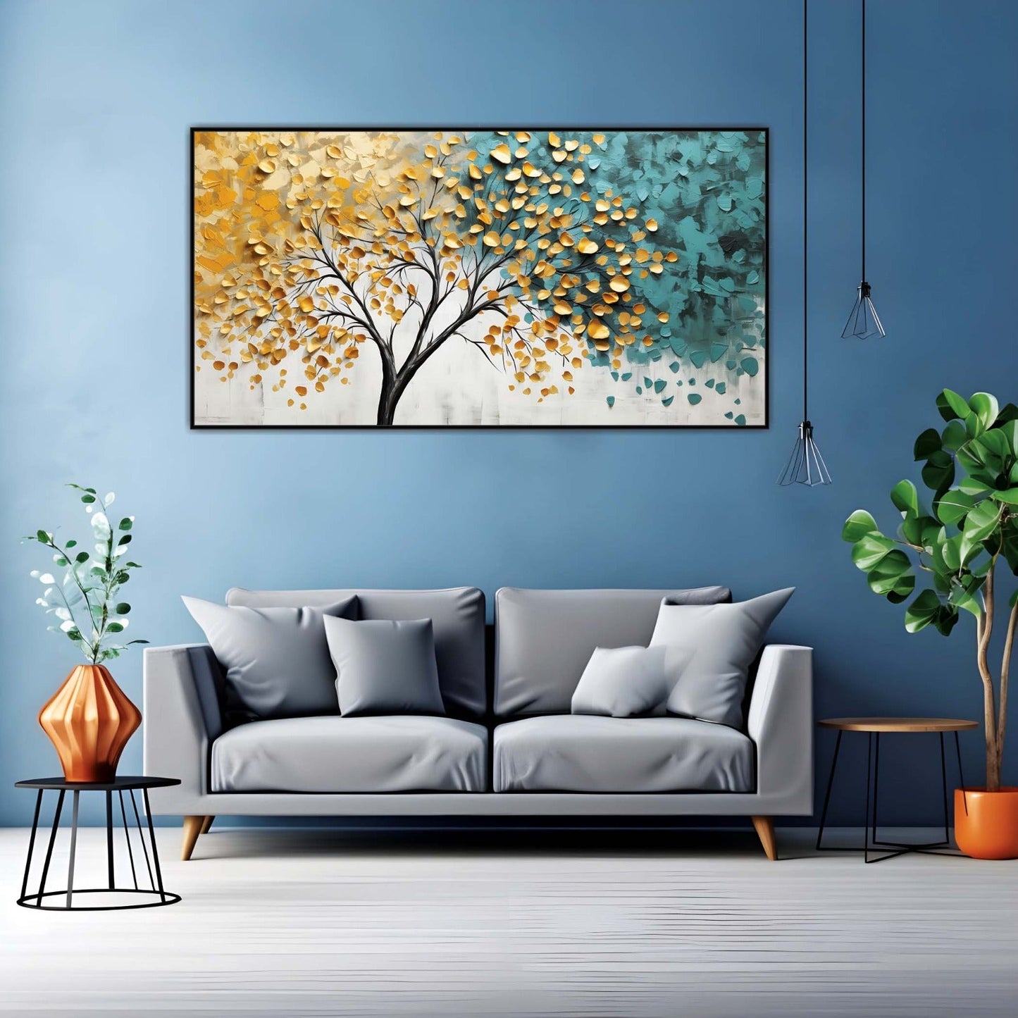 Golden Breeze & Aqua Dreams Canvas Art Wall Painting