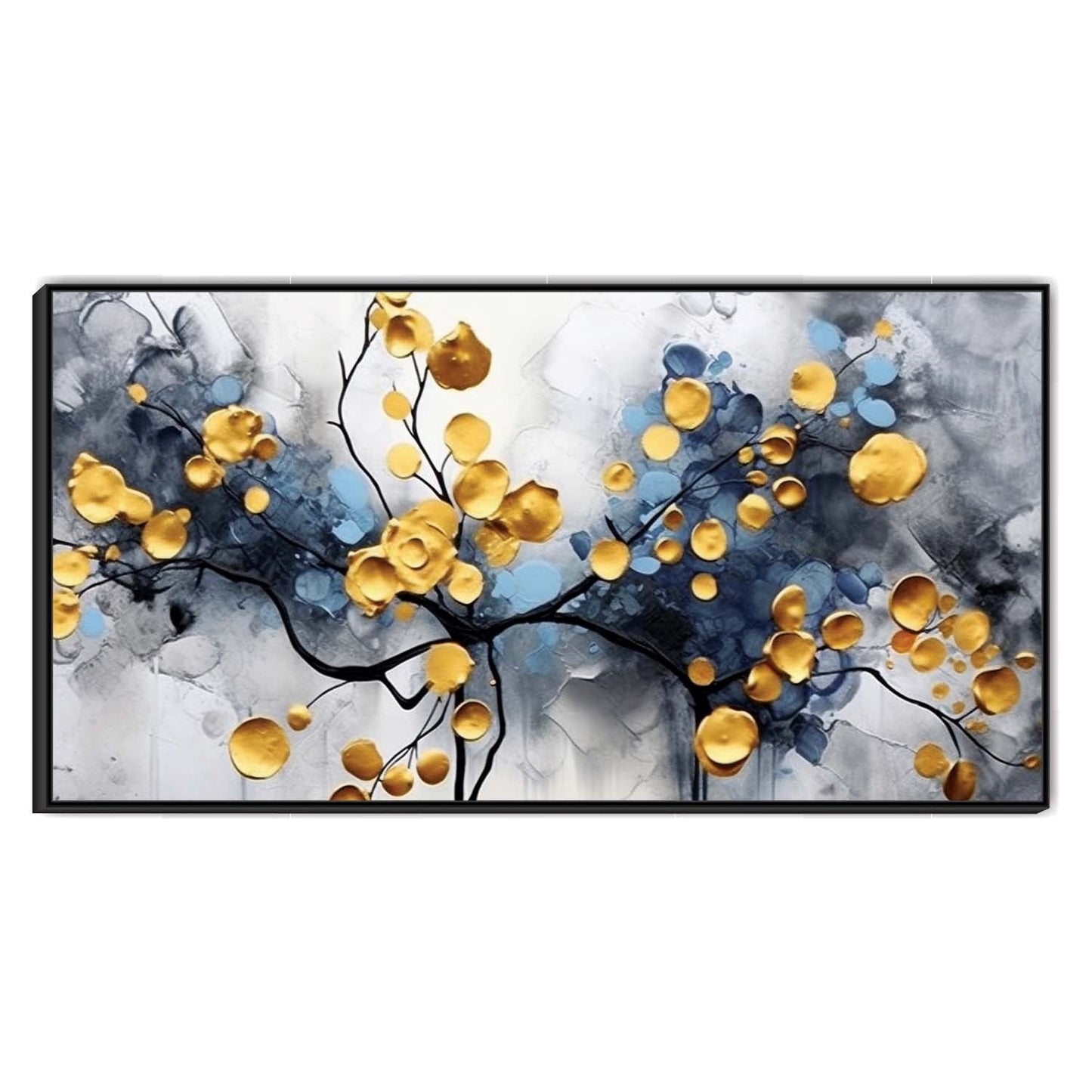 Abstract Teal and Gold Flowers Canvas Wall Art