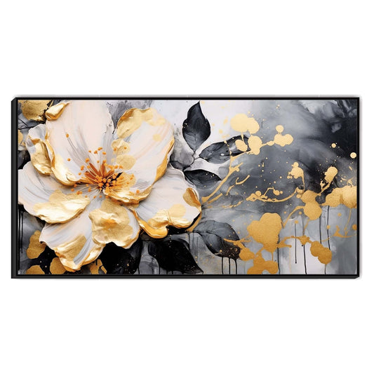 Gold and White Floral Splash Canvas Wall Art
