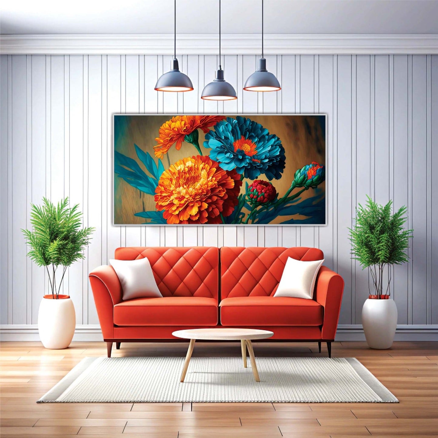 Abstract Teal and Gold Flowers Canvas Wall Art