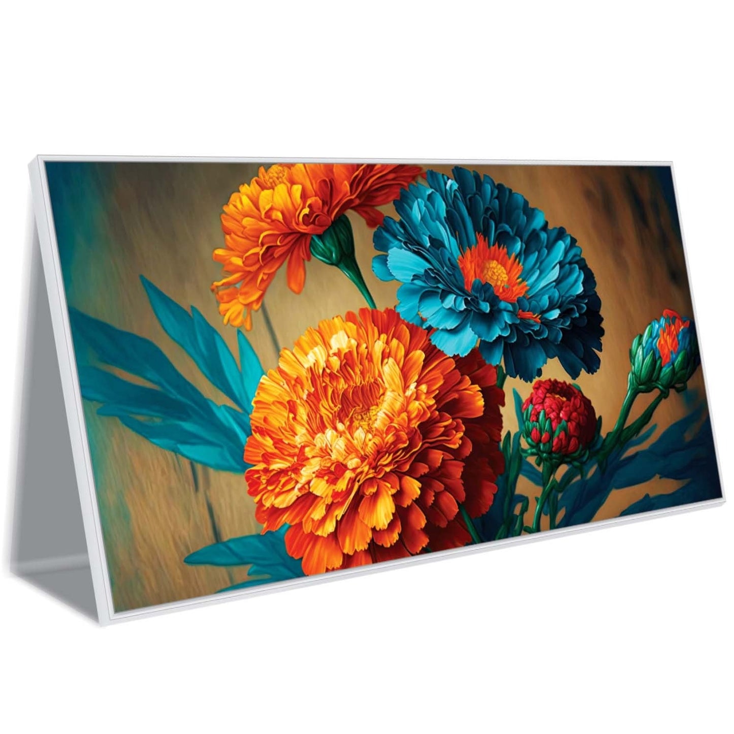 Abstract Teal and Gold Flowers Canvas Wall Art