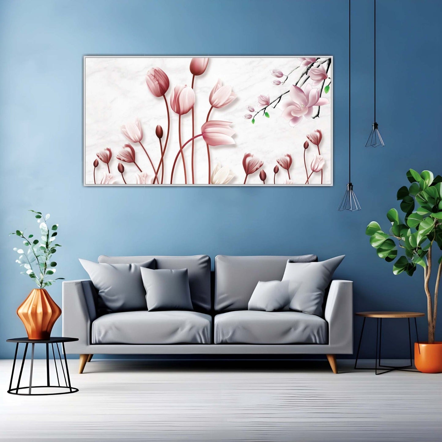 Soft Pink Tulips and Blossoms Canvas Wall Art