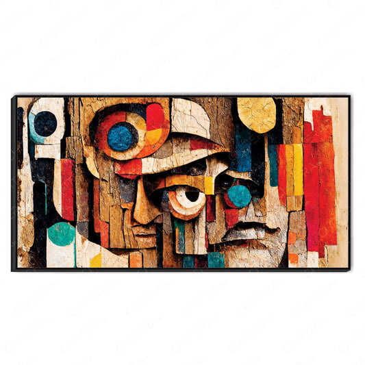 Modern Abstract Faces with Rustic Finish Canvas Wall Art