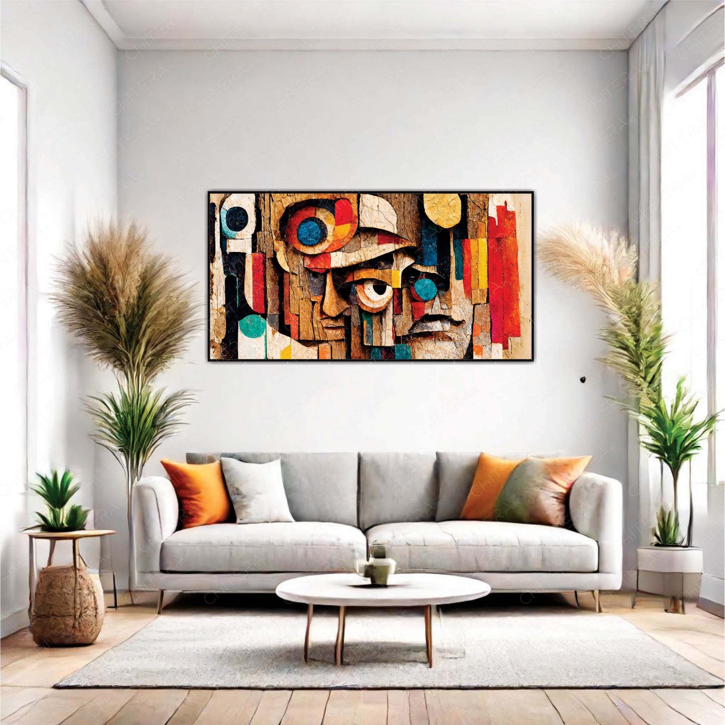 Modern Abstract Faces with Rustic Finish Canvas Wall Art