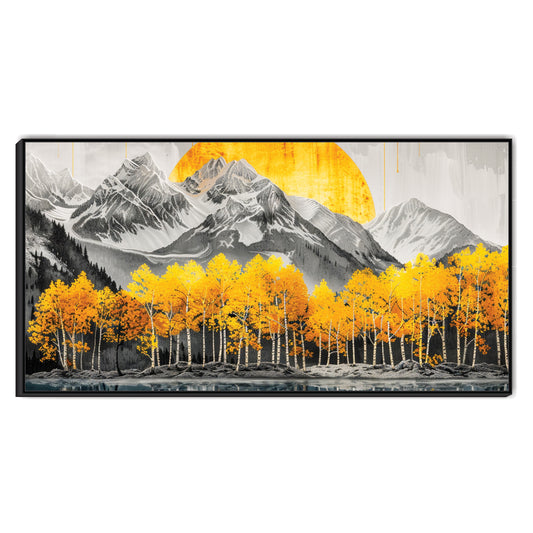 Radiant Sunrise Over Autumn Trees & Mountains Canvas Wall Art