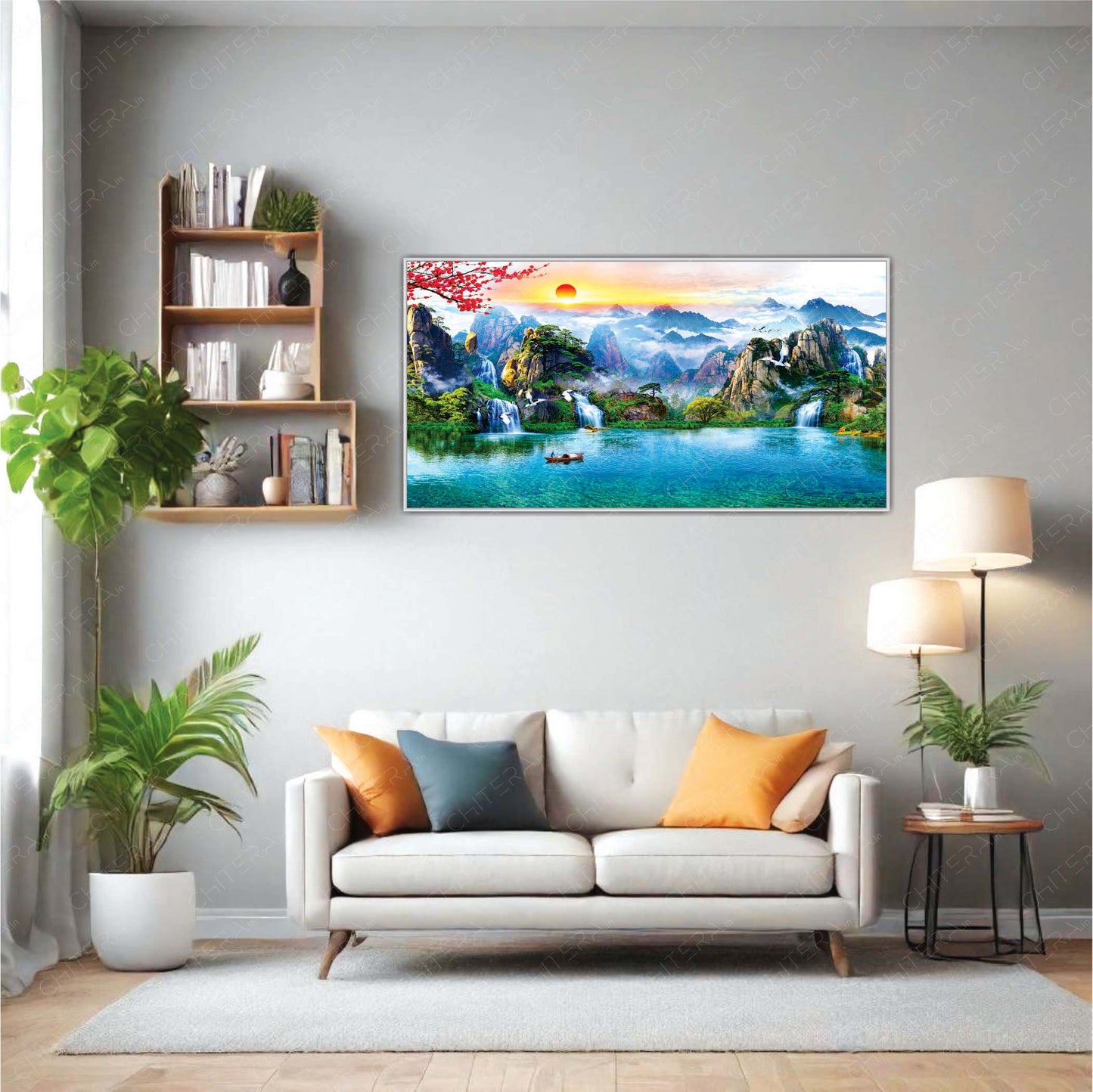 Sunrise Over Misty Mountains and Lake Canvas Wall Art