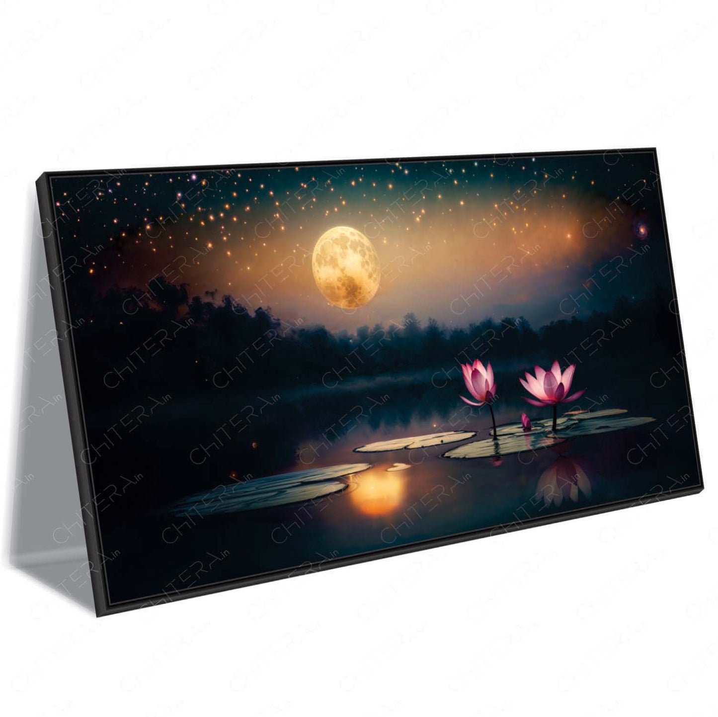 Mystical Lotus Flowers Under the Moonlight Canvas Wall Art