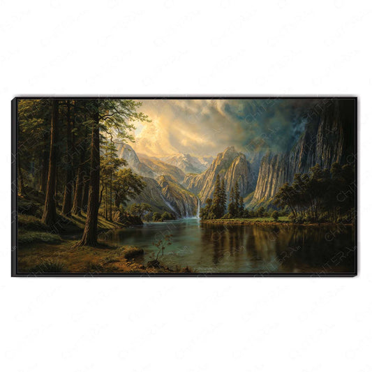 Golden Light Over Majestic Mountain Valley Canvas Wall Art