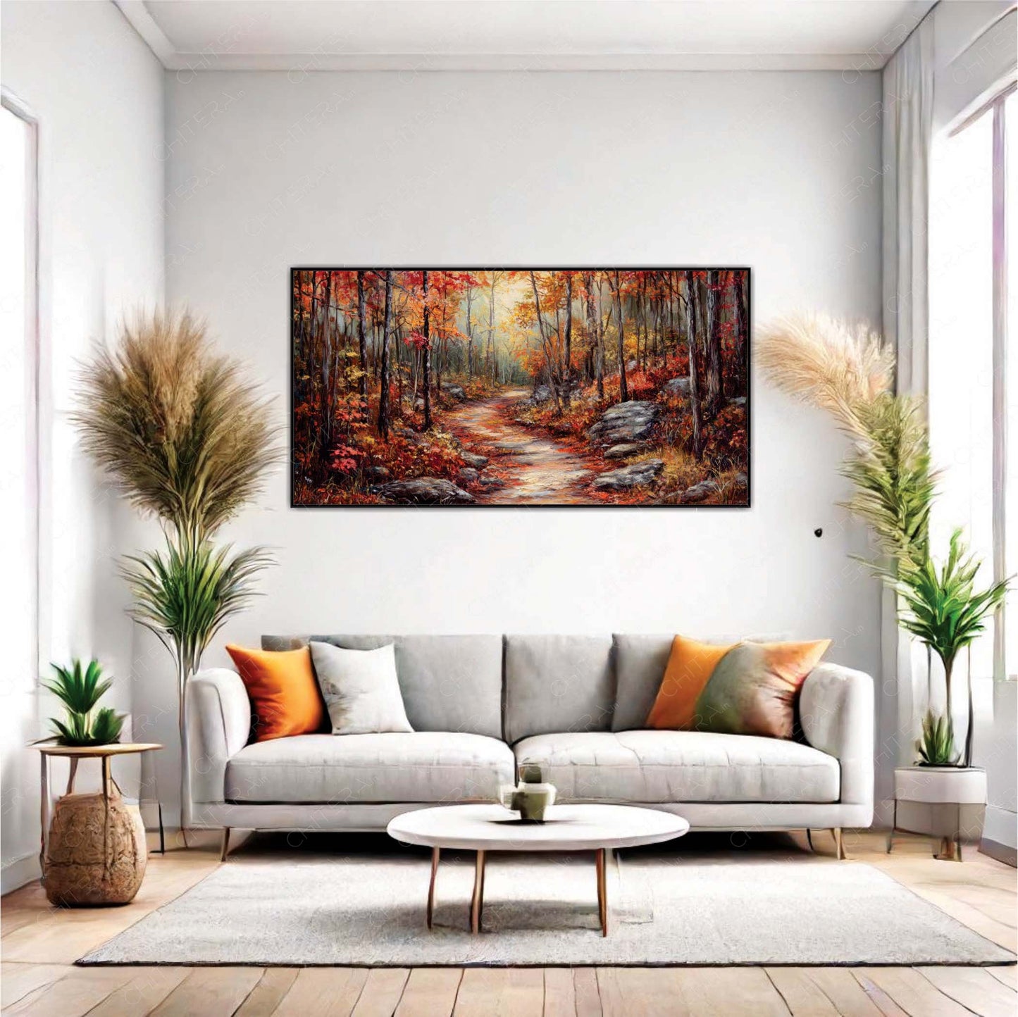 Tranquil Autumn Trail Leading into Forest Canvas Wall Art