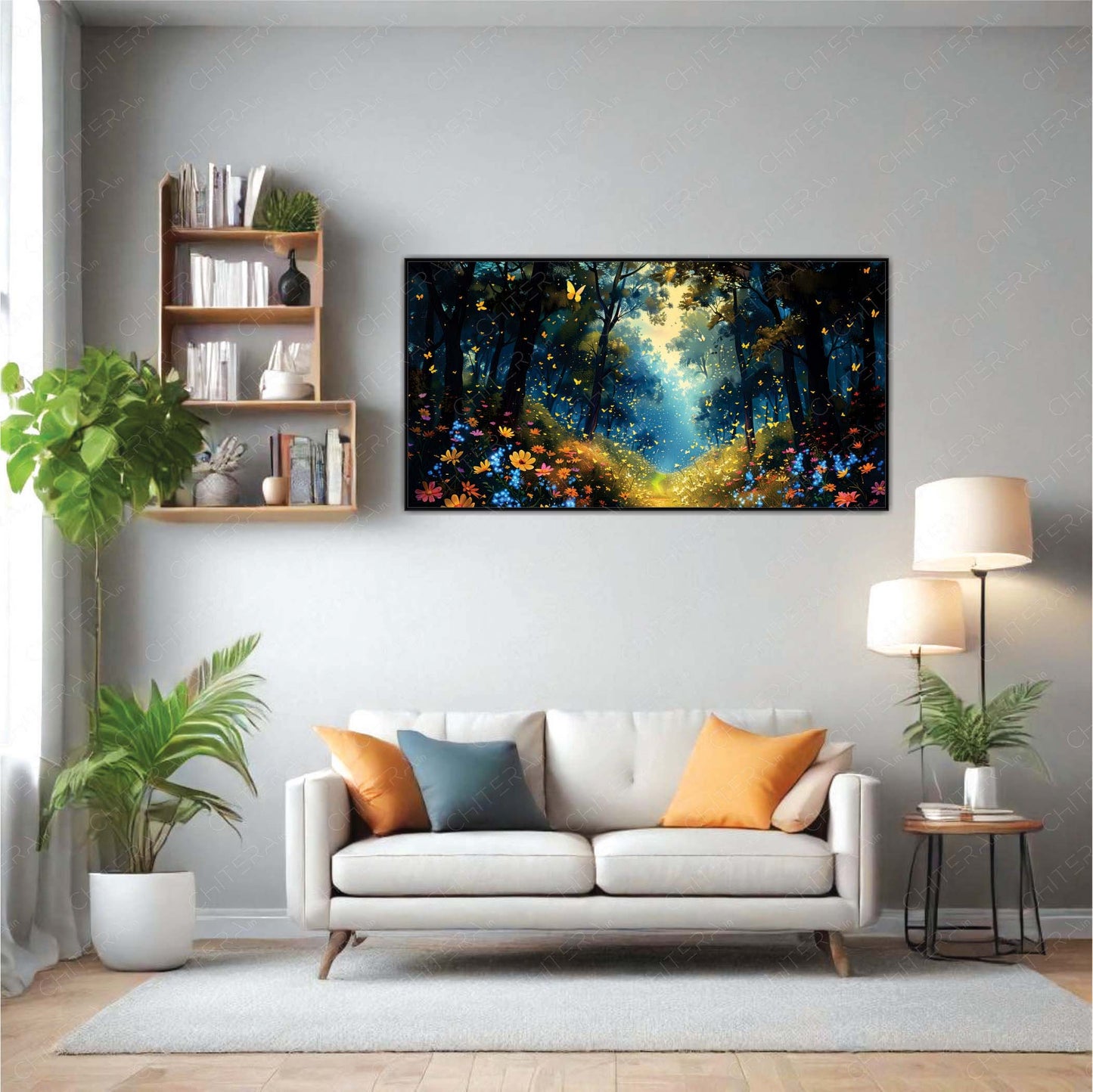 Mystical Night Forest Filled with Butterflies Canvas Wall Art