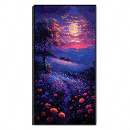 Moonlit Path in Purple Valley with Wildflowers Canvas Wall Art